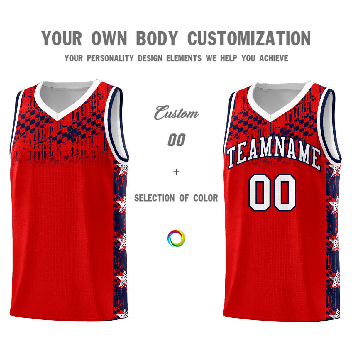 Custom Red Mosaic Stars Pattern Sports Uniform Basketball Jersey|KXKSHOP