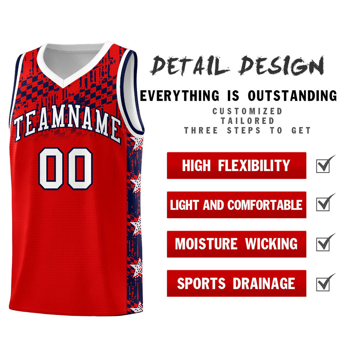 Custom Red Mosaic Stars Pattern Sports Uniform Basketball Jersey|KXKSHOP
