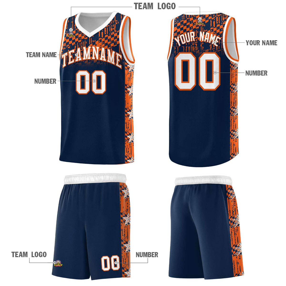 Custom Navy Mosaic Stars Pattern Sports Uniform Basketball Jersey|KXKSHOP