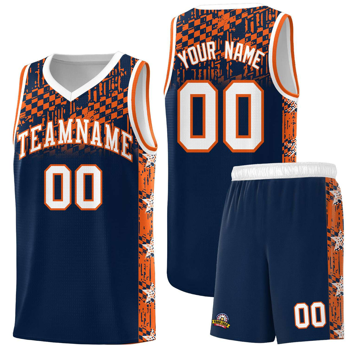 Custom Navy Mosaic Stars Pattern Sports Uniform Basketball Jersey|KXKSHOP