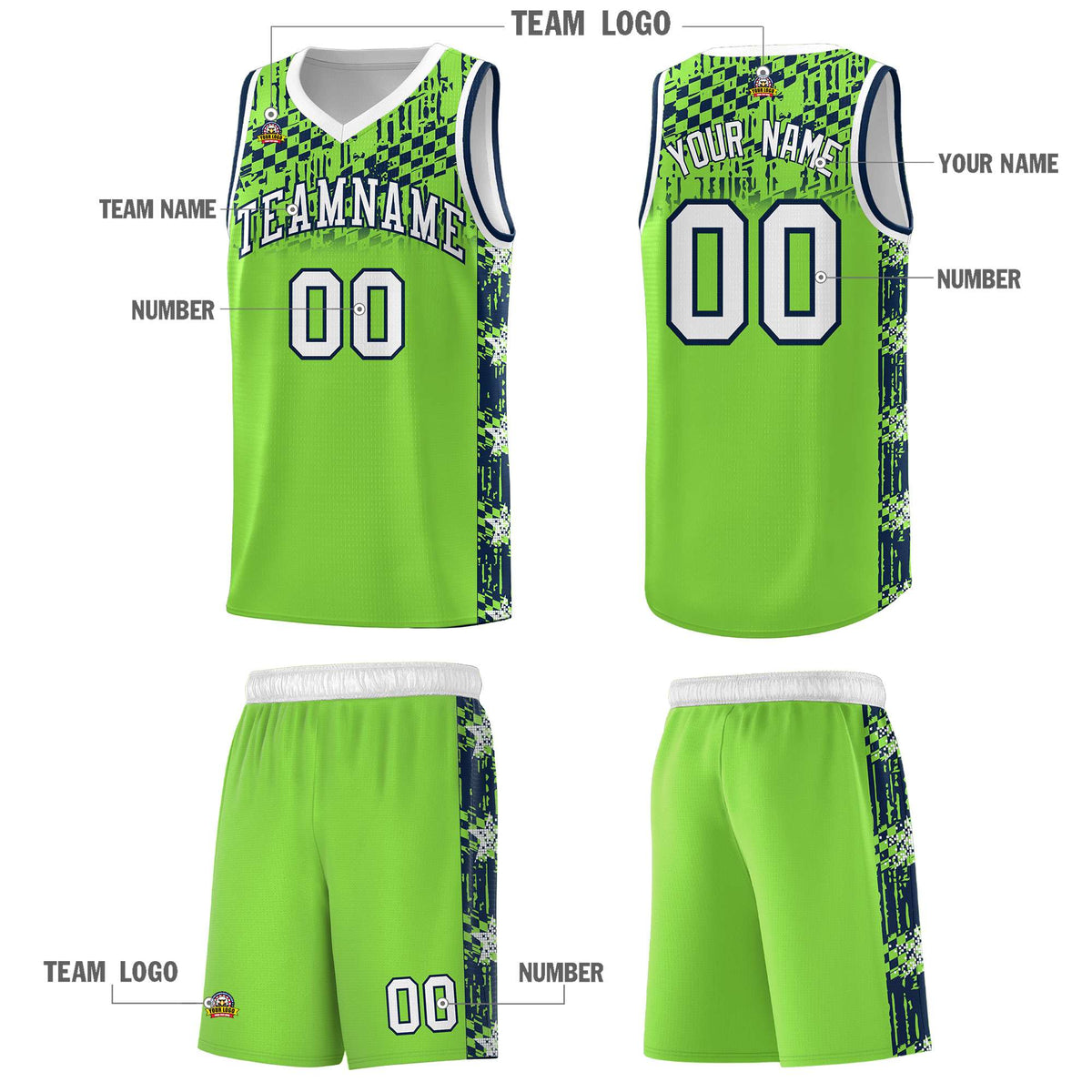 Custom Neon Green Mosaic Stars Pattern Sports Uniform Basketball Jersey|KXKSHOP