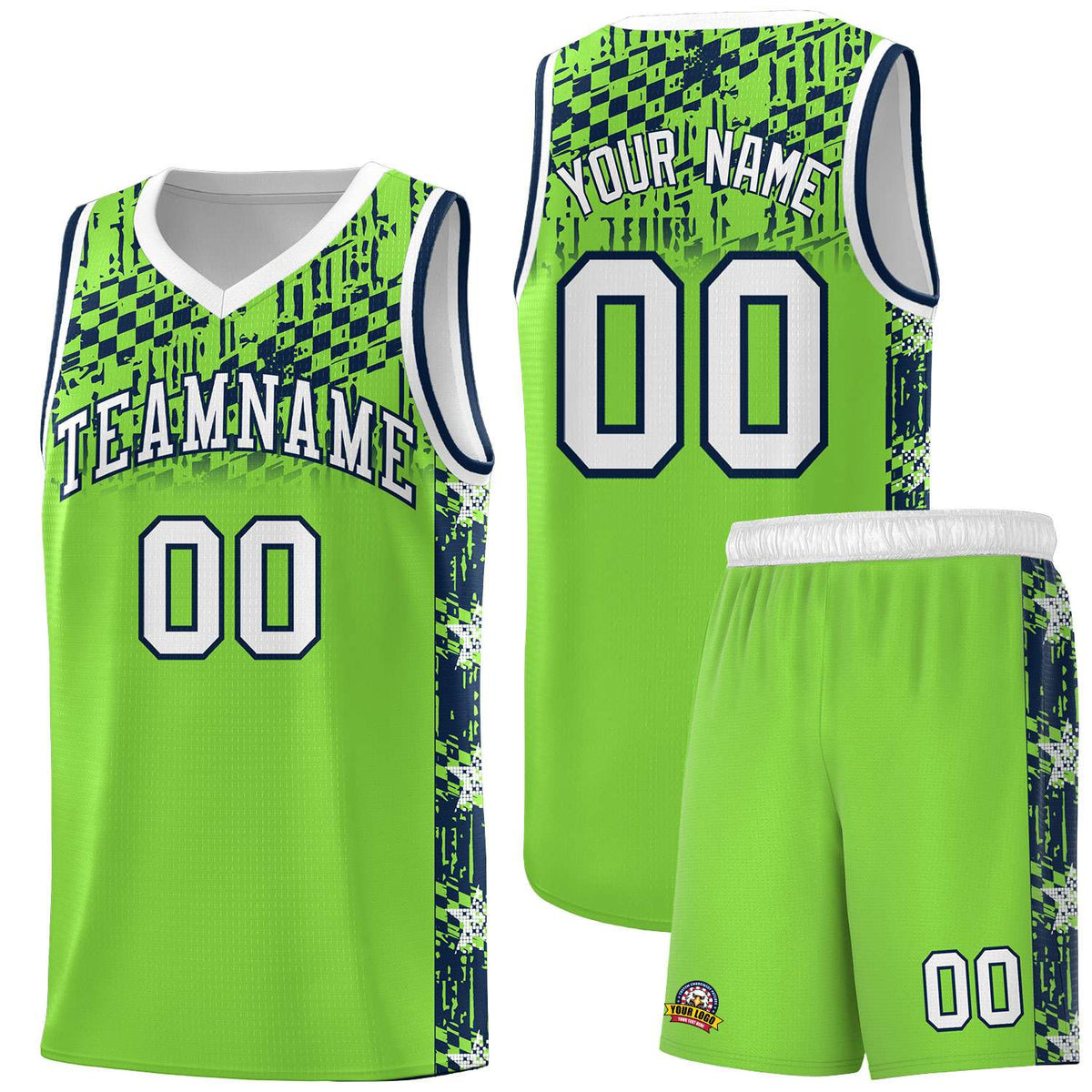 Custom Neon Green Mosaic Stars Pattern Sports Uniform Basketball Jersey|KXKSHOP