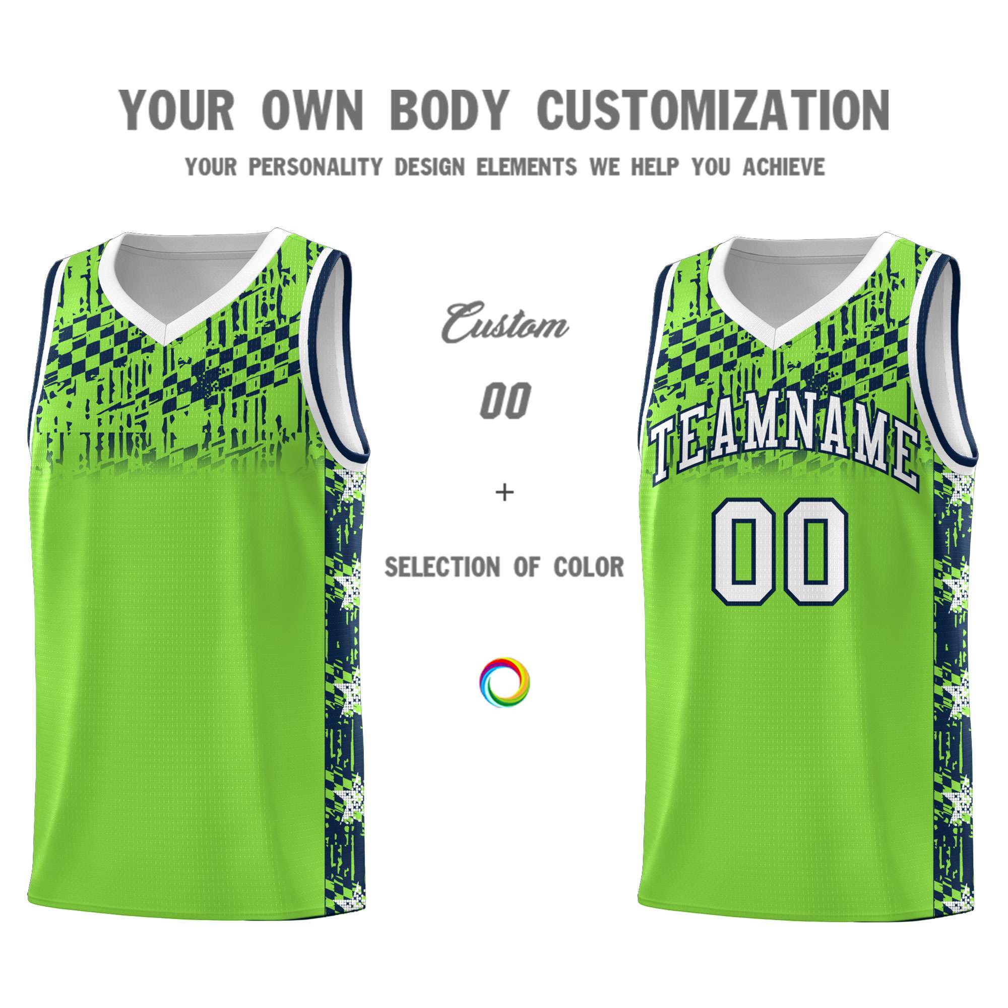 Custom Neon Green Mosaic Stars Pattern Sports Uniform Basketball Jersey|KXKSHOP