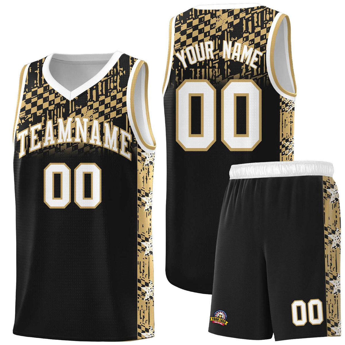 Custom Black Mosaic Stars Pattern Sports Uniform Basketball Jersey|KXKSHOP