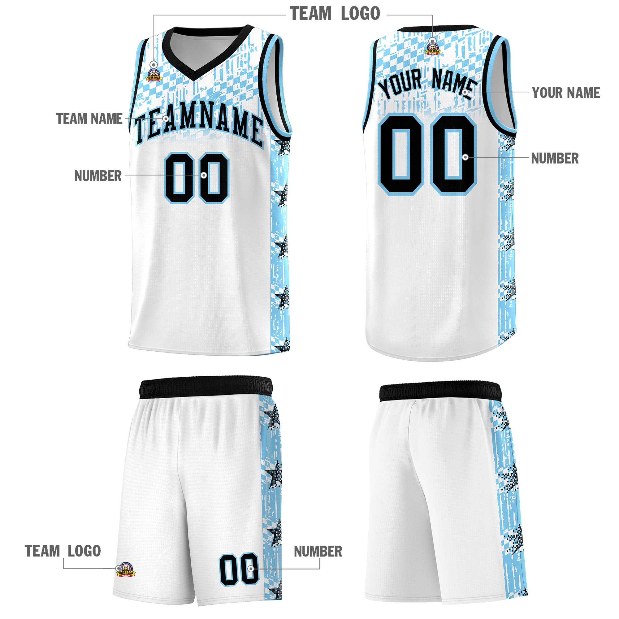 Custom White Mosaic Stars Pattern Sports Uniform Basketball Jersey|KXKSHOP