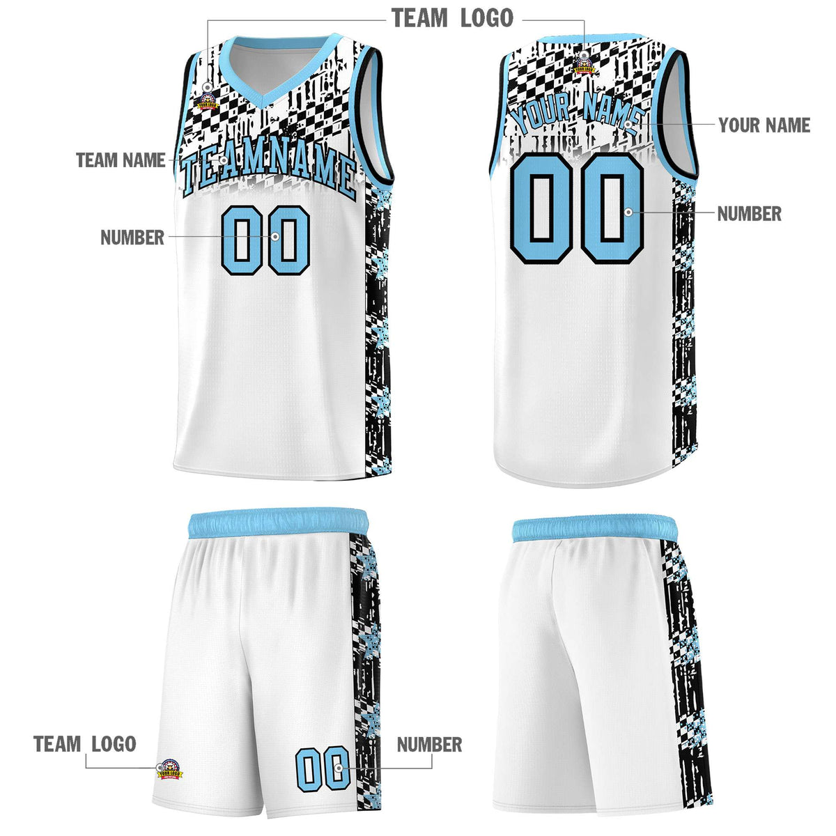 Custom White Mosaic Stars Pattern Sports Uniform Basketball Jersey|KXKSHOP