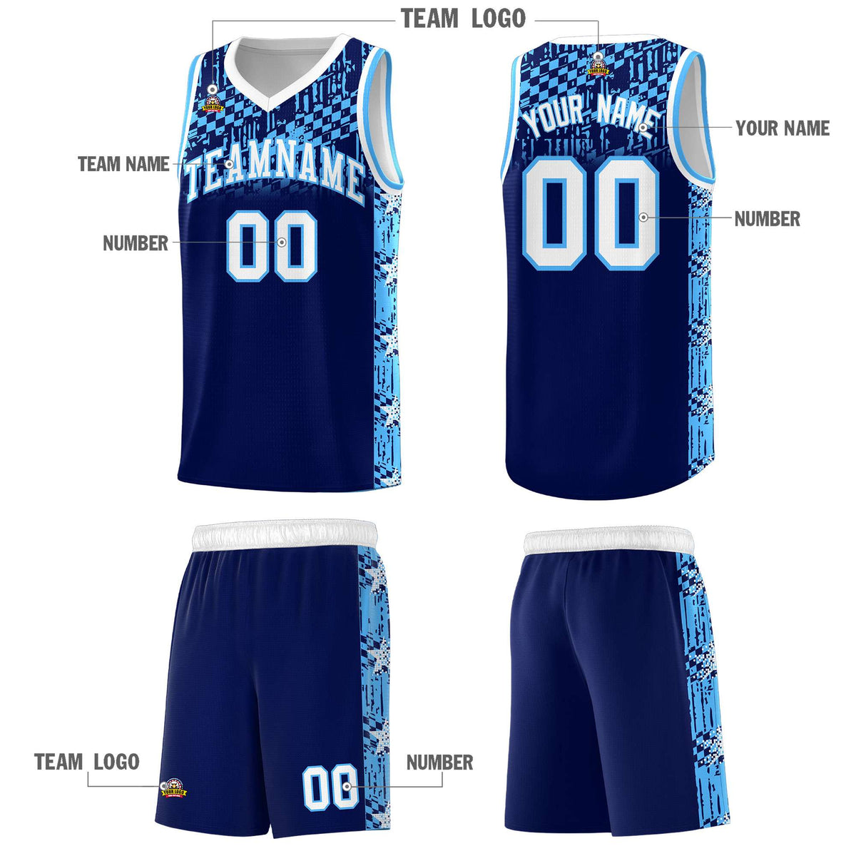Custom Navy Mosaic Stars Pattern Sports Uniform Basketball Jersey|KXKSHOP