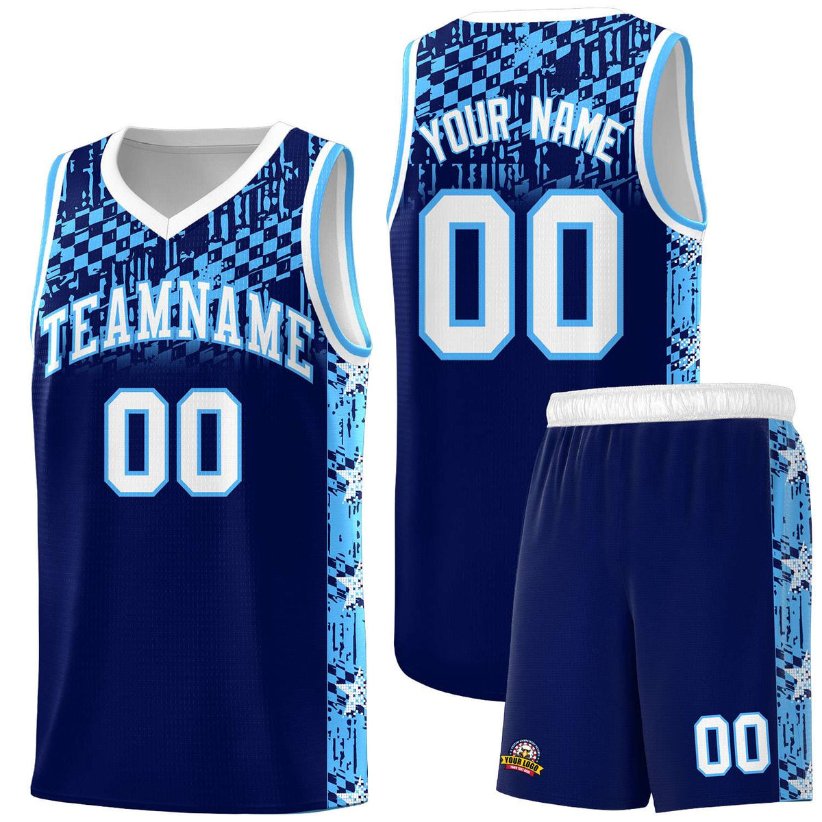 Custom Navy Mosaic Stars Pattern Sports Uniform Basketball Jersey|KXKSHOP
