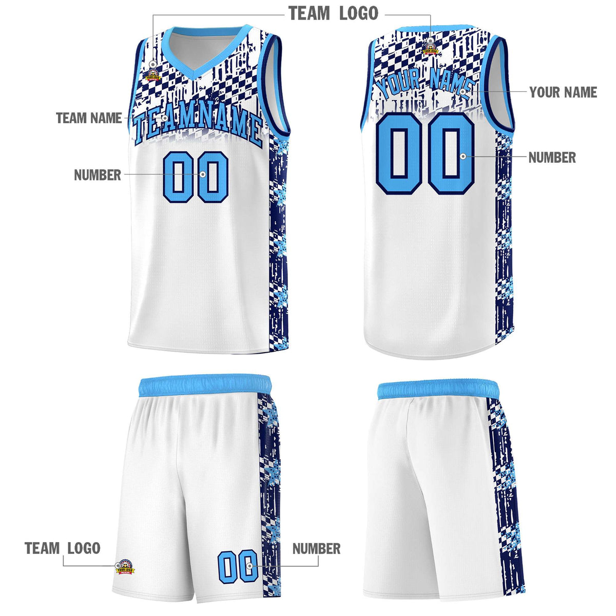 Custom White Mosaic Stars Pattern Sports Uniform Basketball Jersey|KXKSHOP