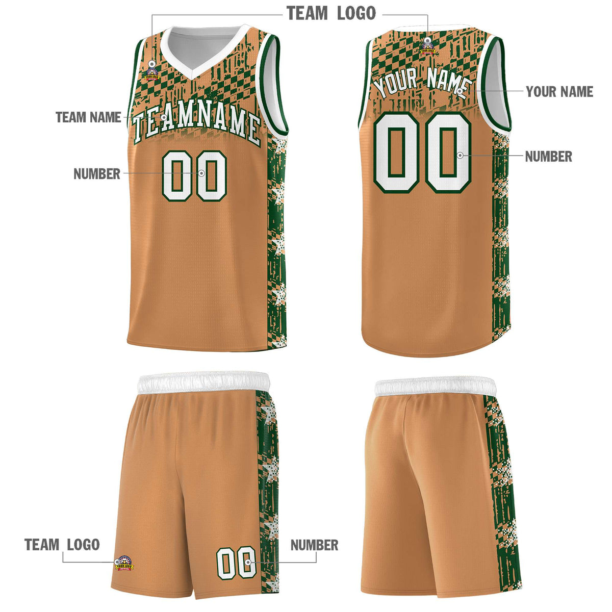 Custom Buckskin Brown Mosaic Stars Pattern Sports Uniform Basketball Jersey|KXKSHOP