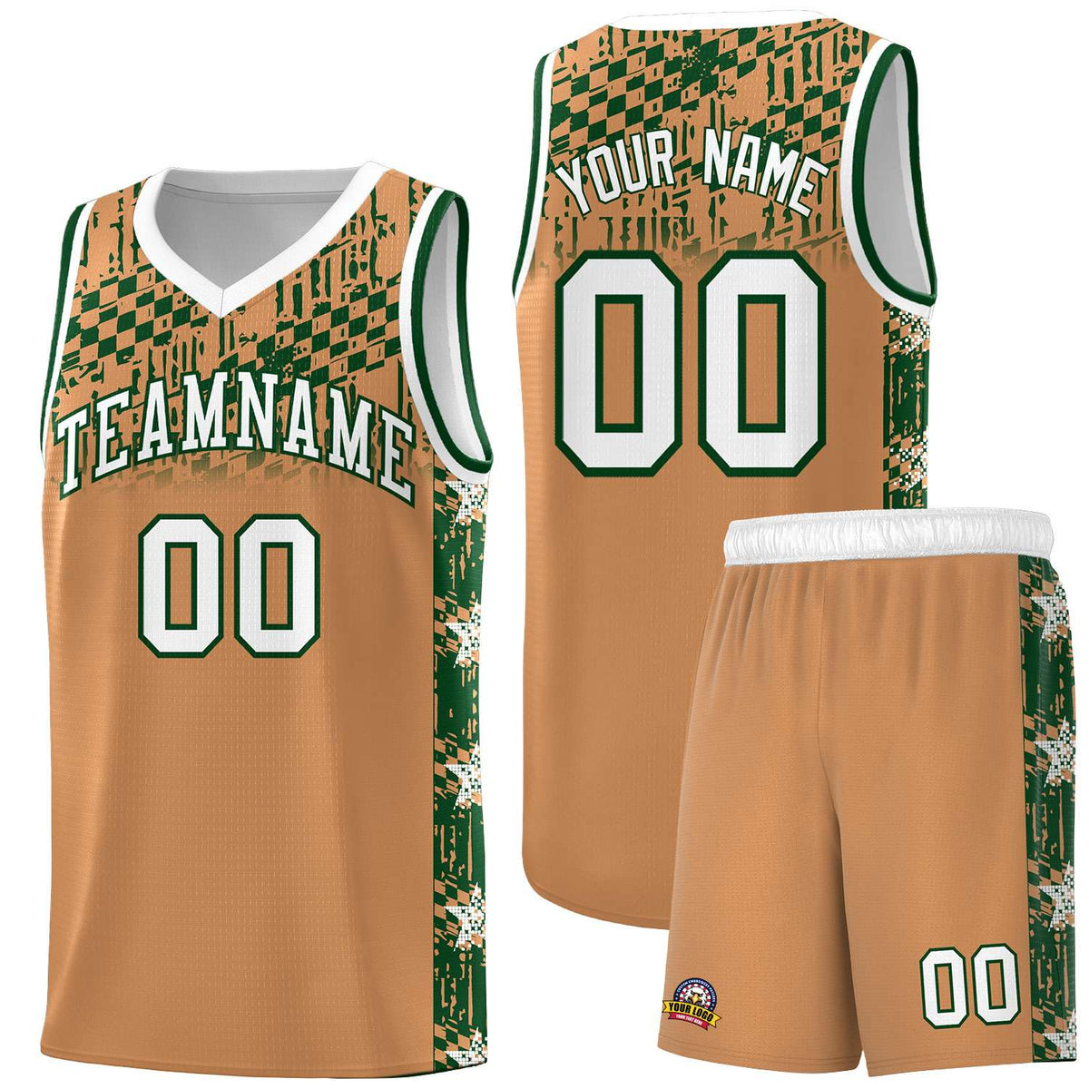 Custom Buckskin Brown Mosaic Stars Pattern Sports Uniform Basketball Jersey|KXKSHOP