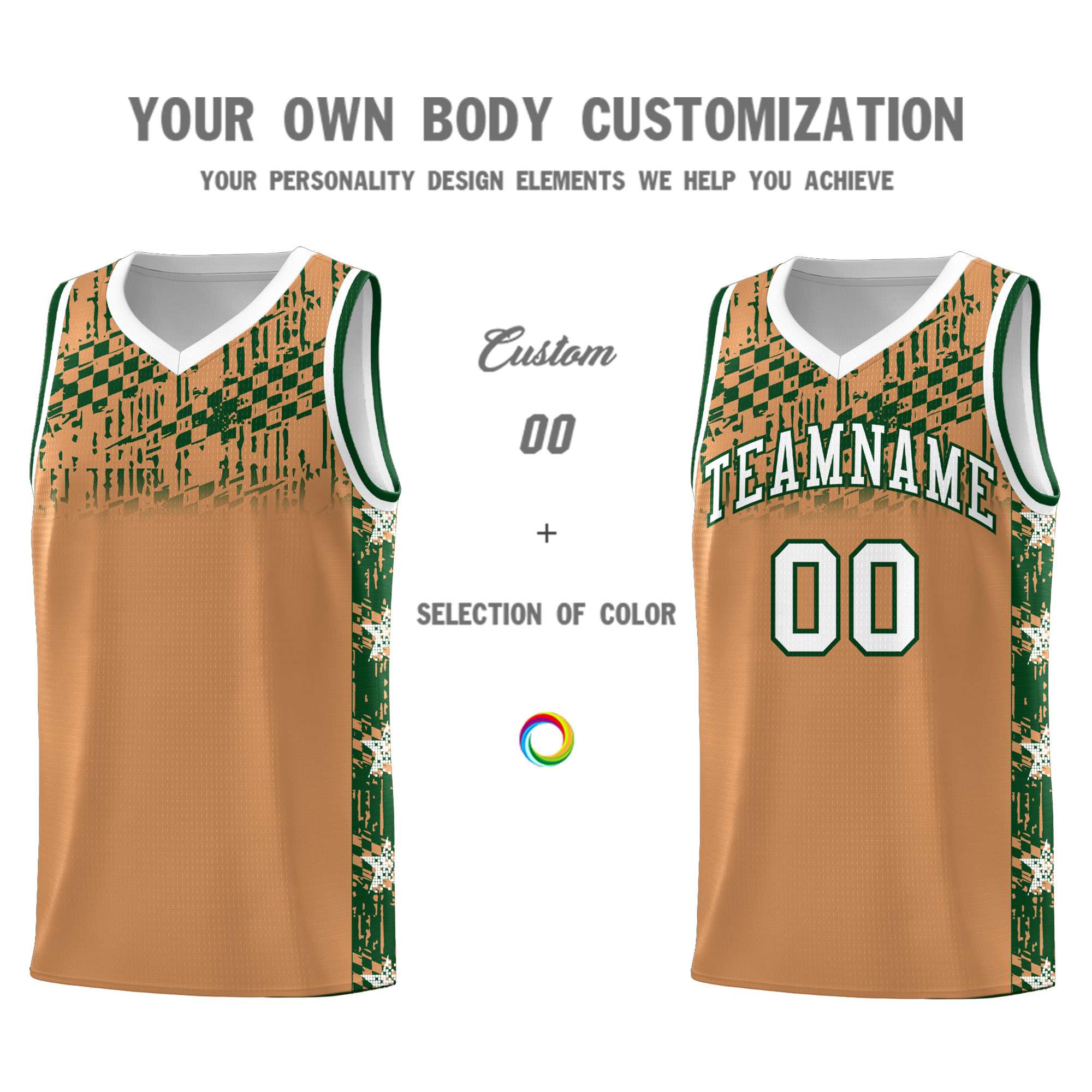 Custom Buckskin Brown Mosaic Stars Pattern Sports Uniform Basketball Jersey|KXKSHOP