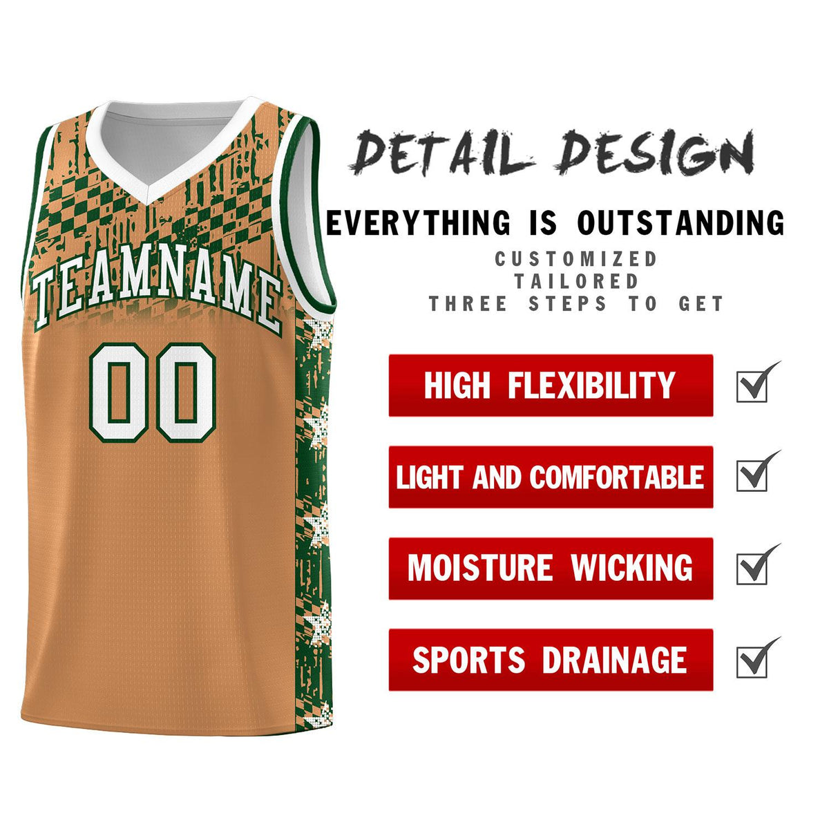 Custom Buckskin Brown Mosaic Stars Pattern Sports Uniform Basketball Jersey|KXKSHOP