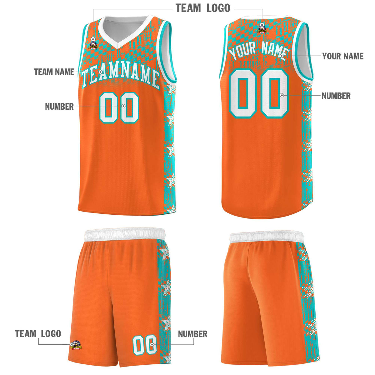 Custom Orange Mosaic Stars Pattern Sports Uniform Basketball Jersey|KXKSHOP