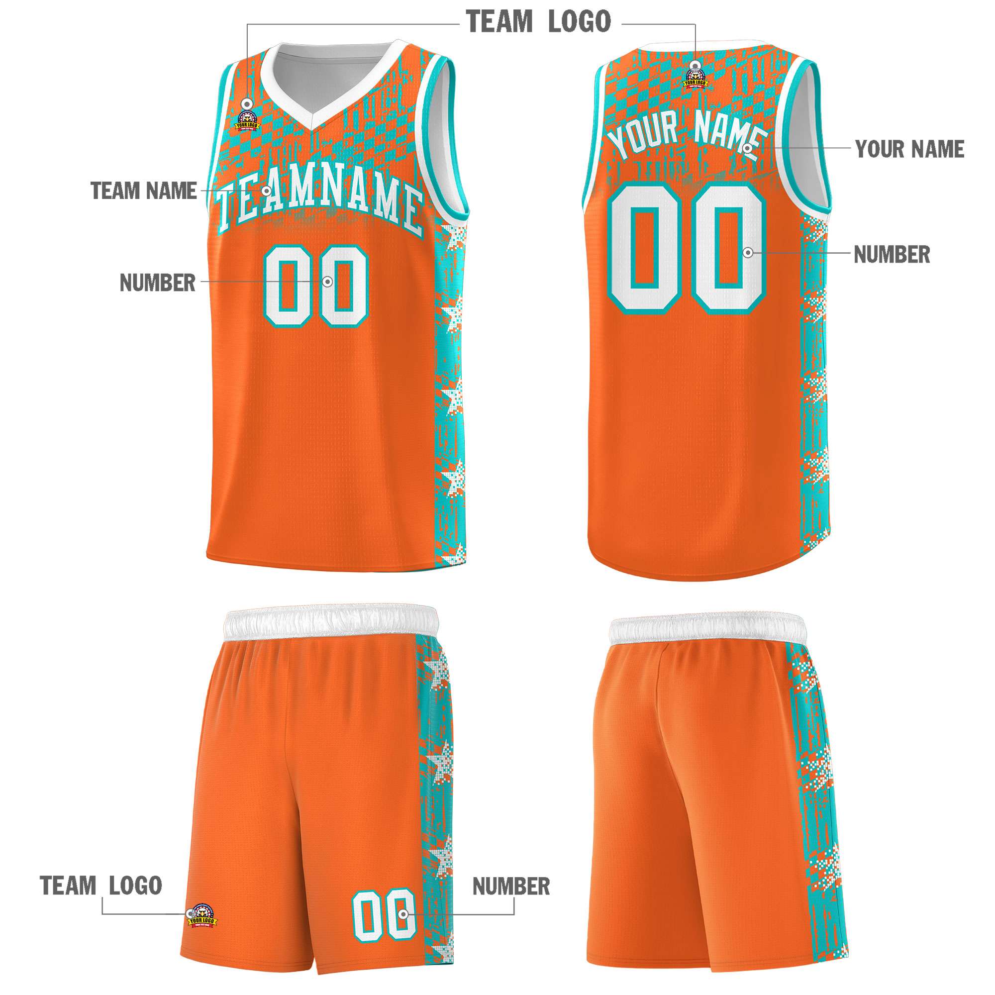 Custom Orange Mosaic Stars Pattern Sports Uniform Basketball Jersey|KXKSHOP