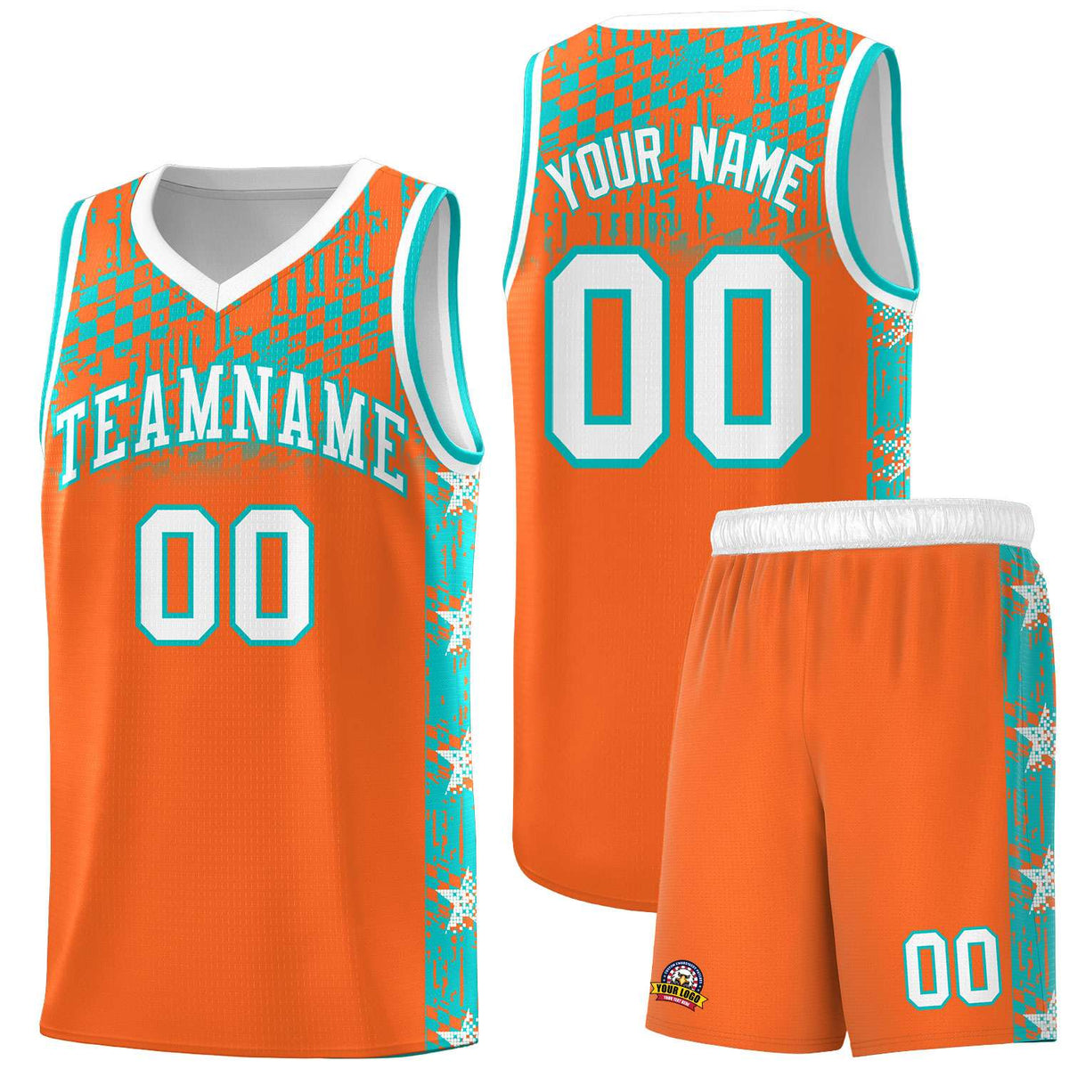 Custom Orange Mosaic Stars Pattern Sports Uniform Basketball Jersey|KXKSHOP