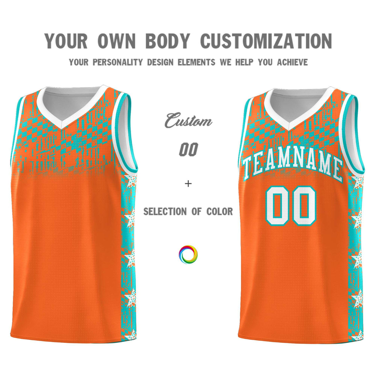 Custom Orange Mosaic Stars Pattern Sports Uniform Basketball Jersey|KXKSHOP