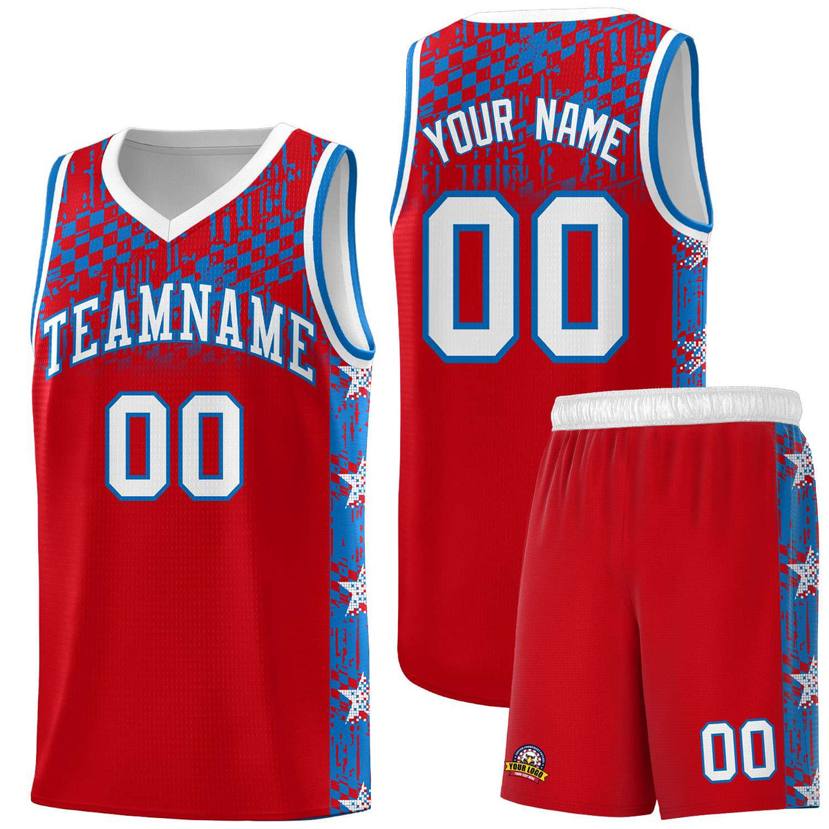 Custom Red Mosaic Stars Pattern Sports Uniform Basketball Jersey|KXKSHOP