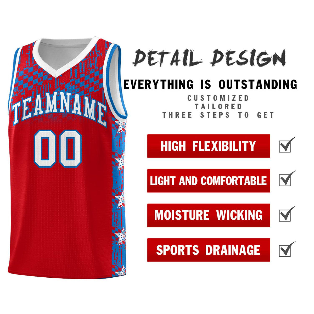 Custom Red Mosaic Stars Pattern Sports Uniform Basketball Jersey|KXKSHOP