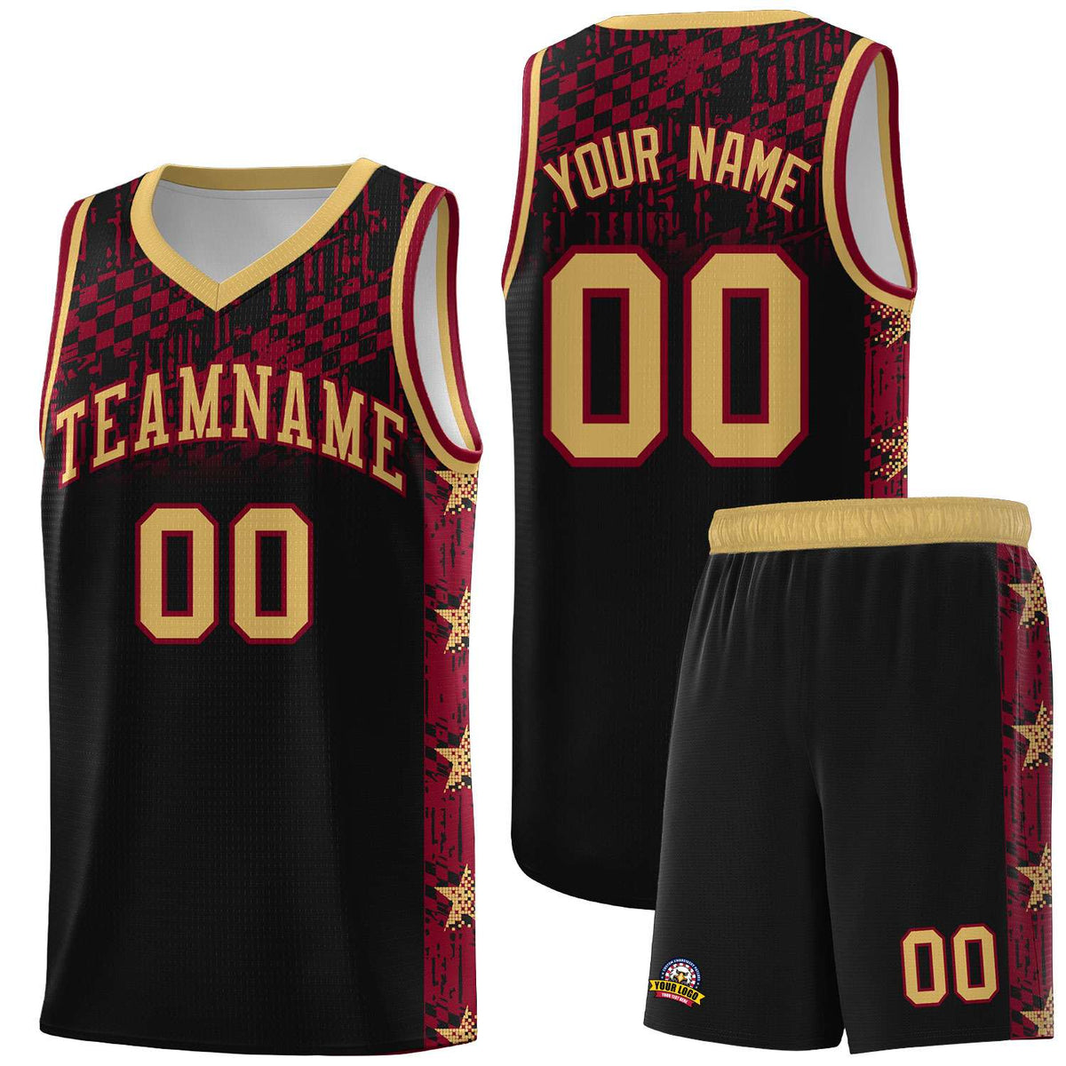 Custom Black Mosaic Stars Pattern Sports Uniform Basketball Jersey|KXKSHOP