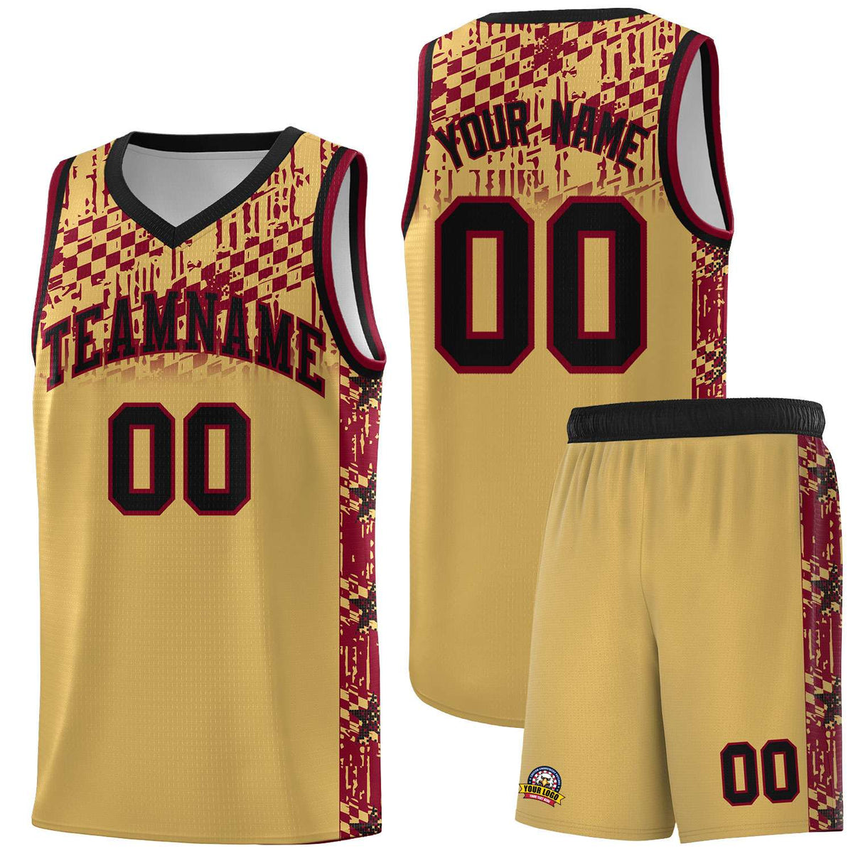 Custom Old Gold Mosaic Stars Pattern Sports Uniform Basketball Jersey|KXKSHOP