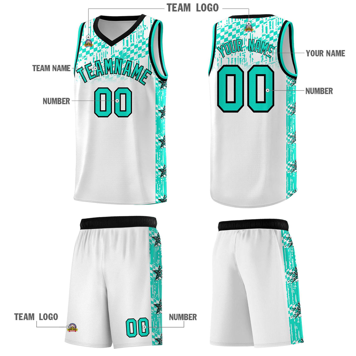 Custom White Mosaic Stars Pattern Sports Uniform Basketball Jersey|KXKSHOP