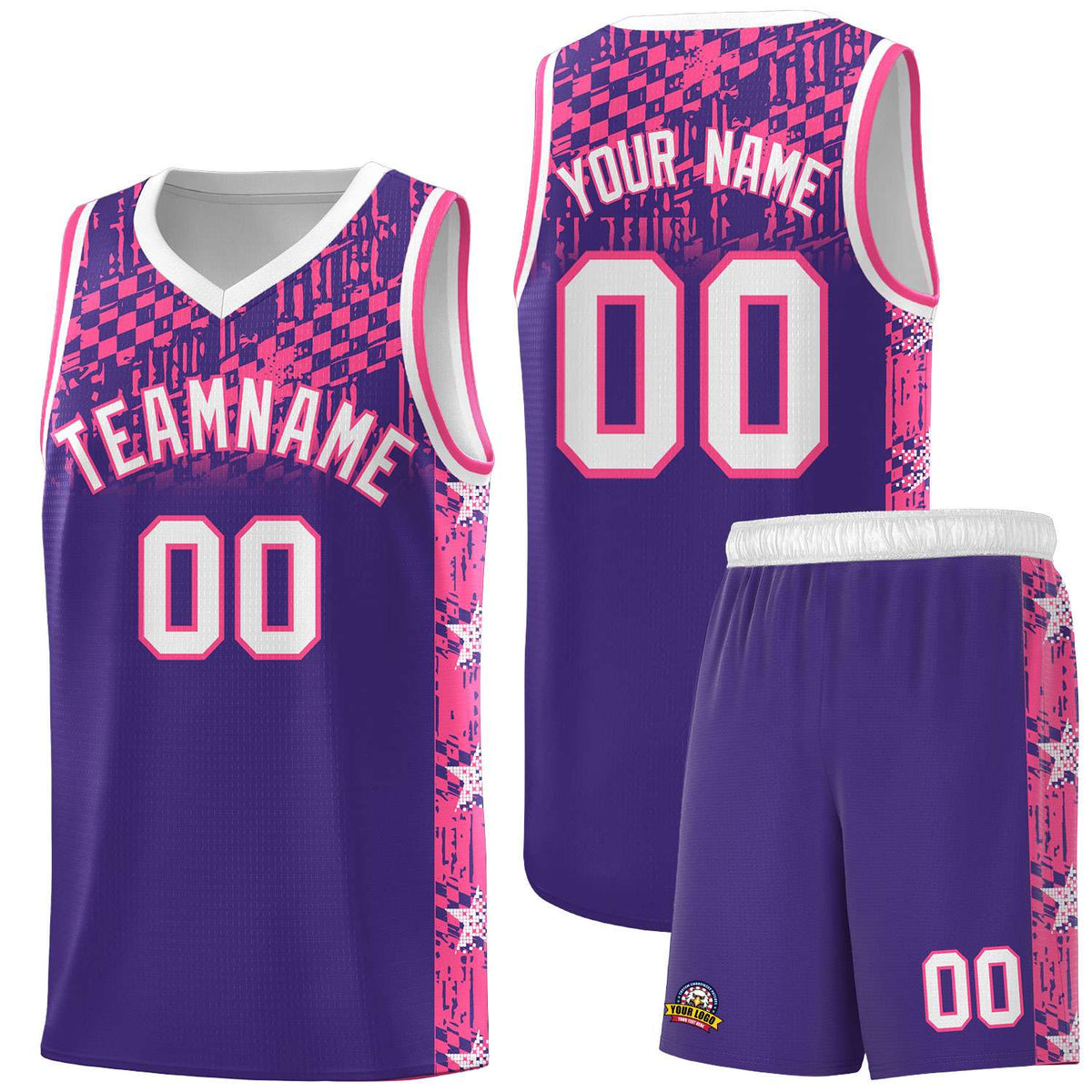 Custom Purple Mosaic Stars Pattern Sports Uniform Basketball Jersey|KXKSHOP