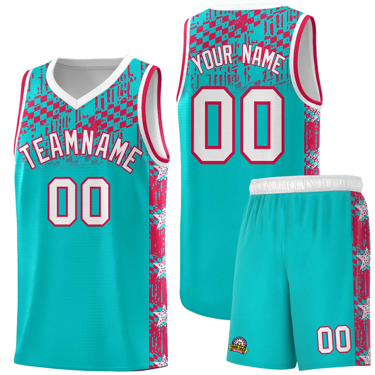 Custom Aqua Mosaic Stars Pattern Sports Uniform Basketball Jersey|KXKSHOP