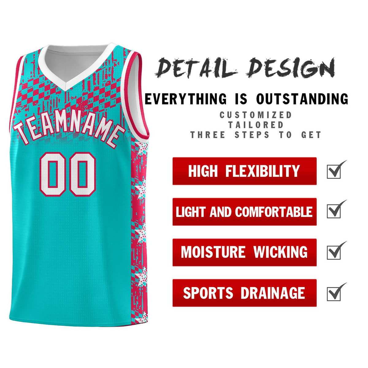 Custom Aqua Mosaic Stars Pattern Sports Uniform Basketball Jersey|KXKSHOP