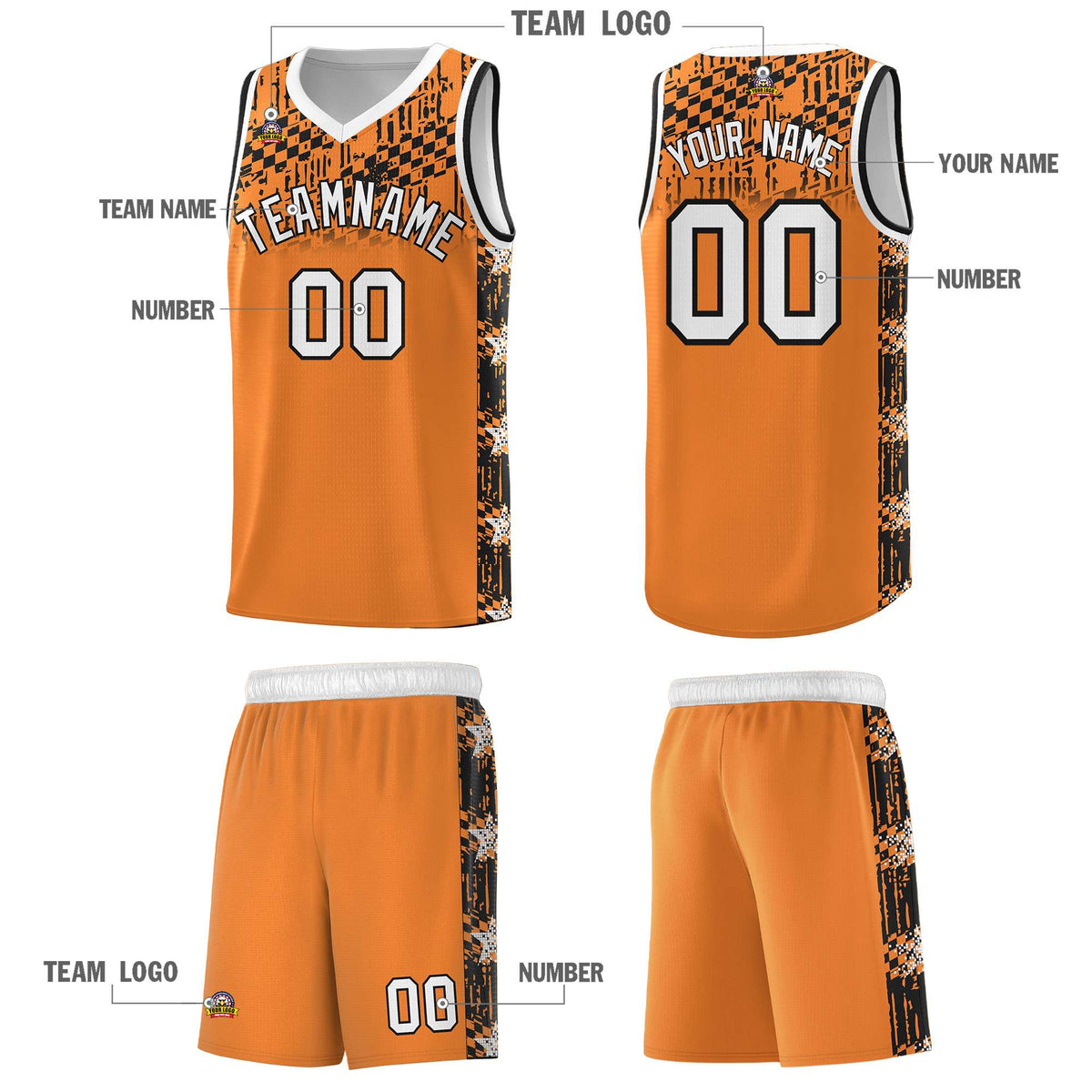 Custom Gold Orange Mosaic Stars Pattern Sports Uniform Basketball Jersey|KXKSHOP