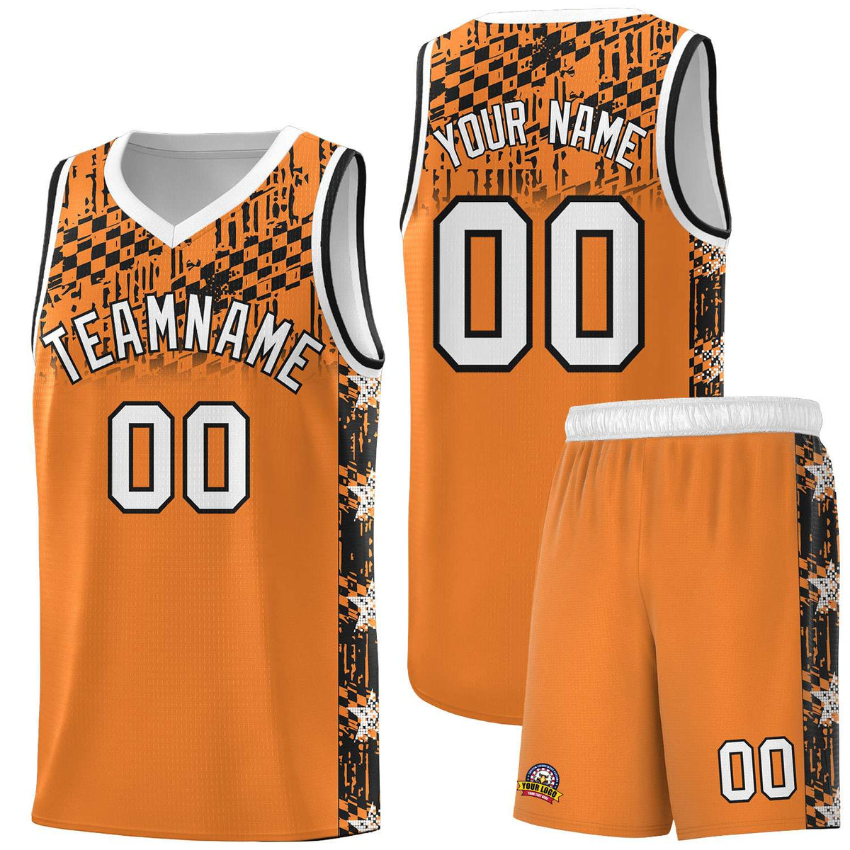 Custom Gold Orange Mosaic Stars Pattern Sports Uniform Basketball Jersey|KXKSHOP
