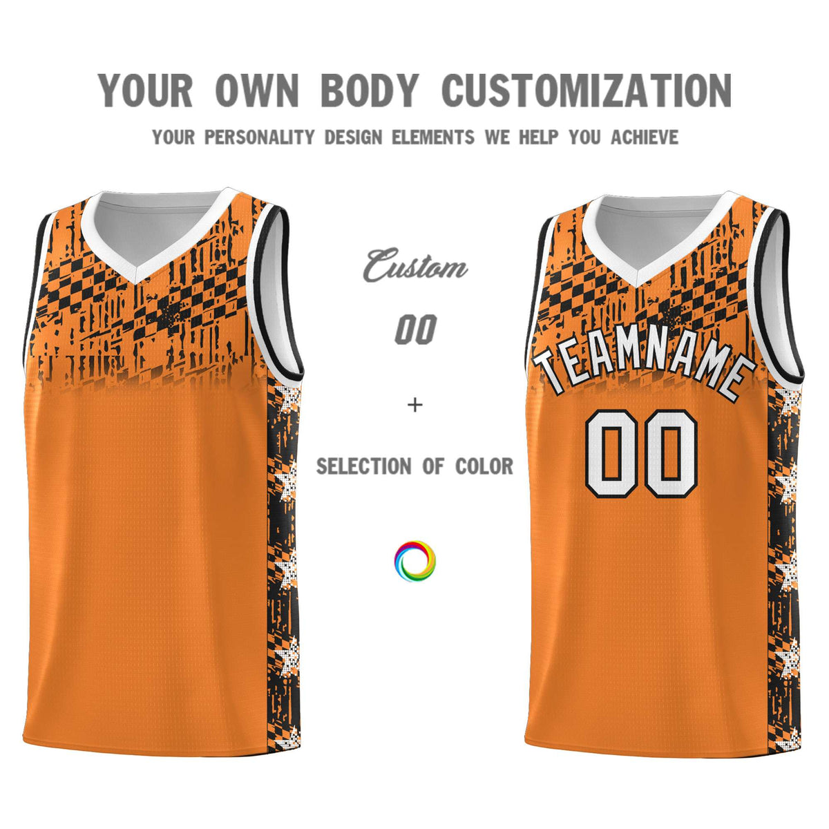 Custom Gold Orange Mosaic Stars Pattern Sports Uniform Basketball Jersey|KXKSHOP