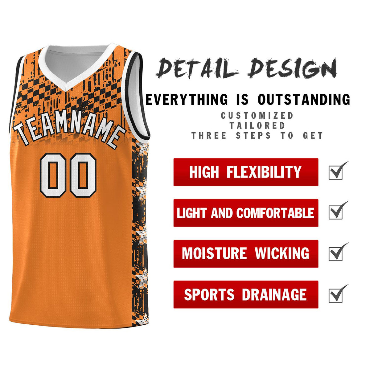 Custom Gold Orange Mosaic Stars Pattern Sports Uniform Basketball Jersey|KXKSHOP