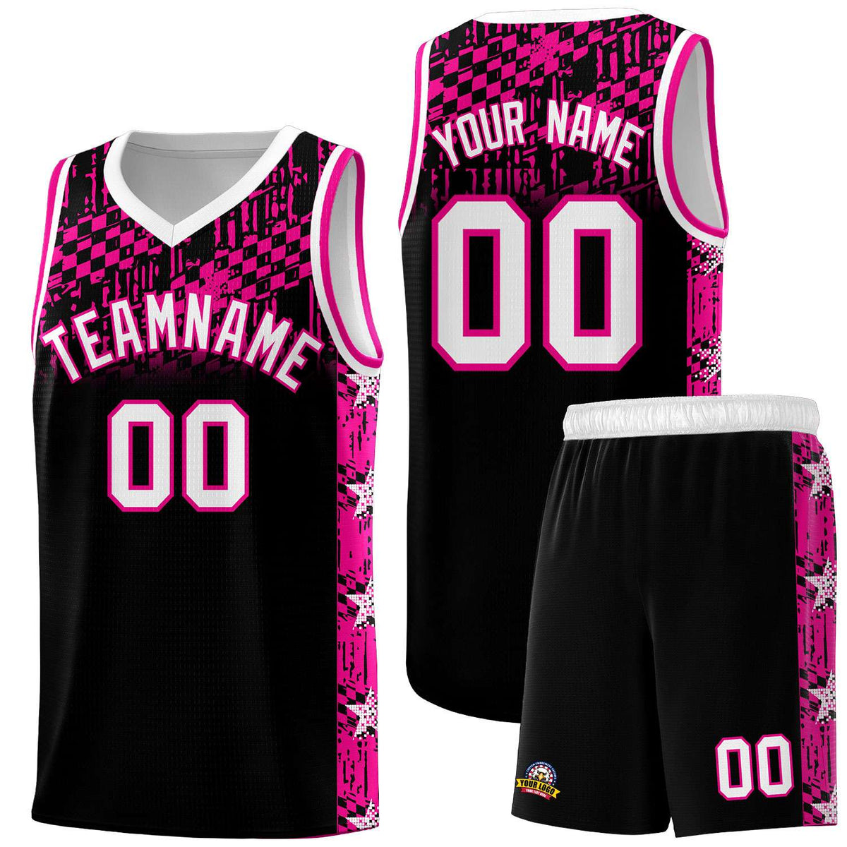Custom Black Mosaic Stars Pattern Sports Uniform Basketball Jersey|KXKSHOP