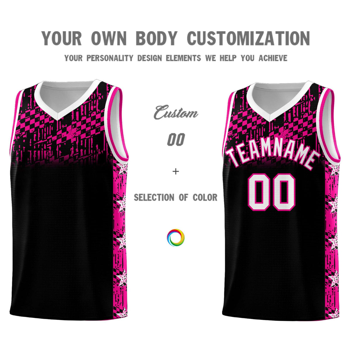 Custom Black Mosaic Stars Pattern Sports Uniform Basketball Jersey|KXKSHOP