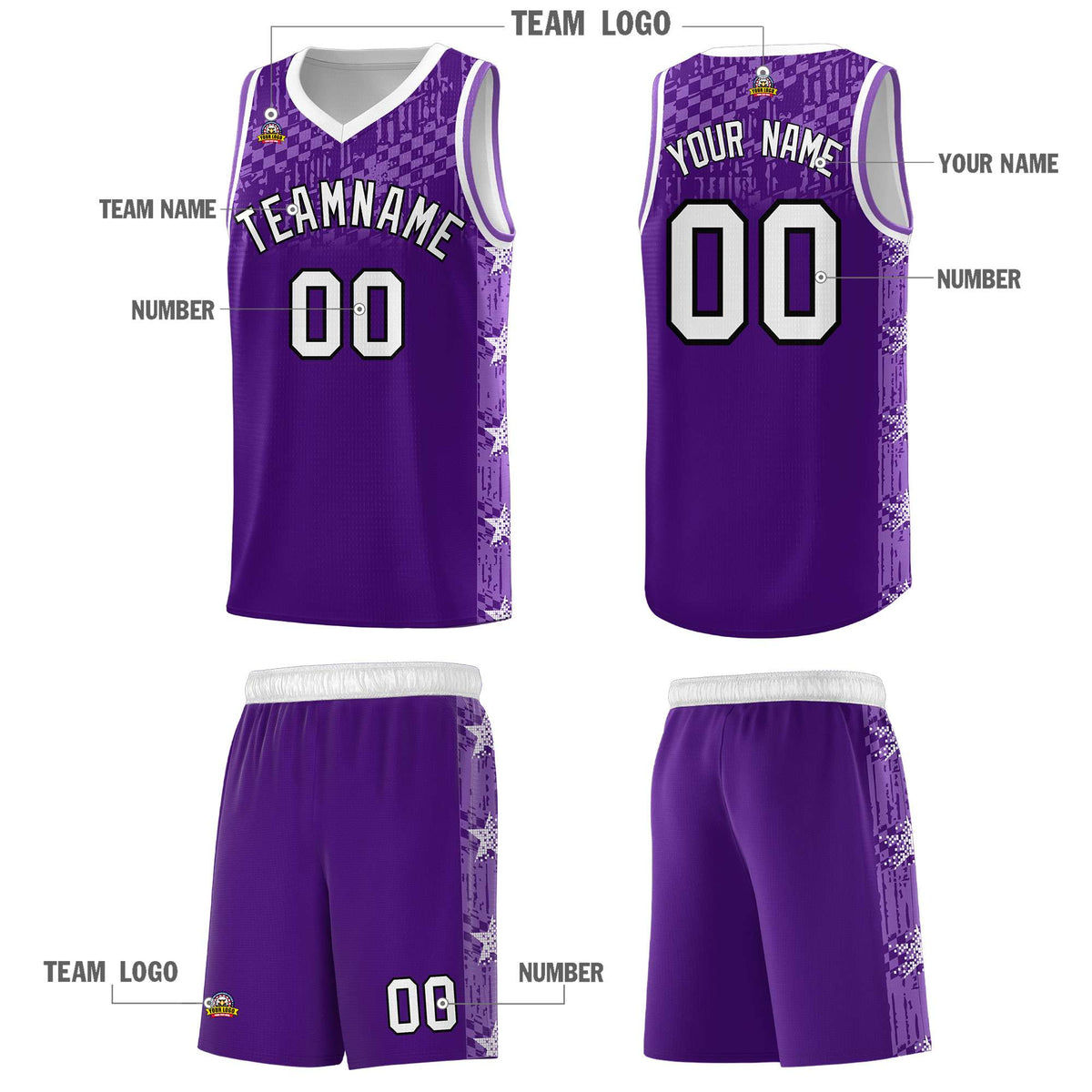Custom Purple Mosaic Stars Pattern Sports Uniform Basketball Jersey|KXKSHOP