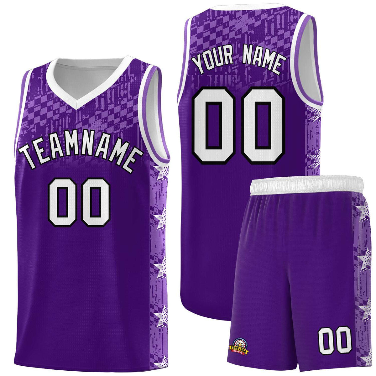 Custom Purple Mosaic Stars Pattern Sports Uniform Basketball Jersey|KXKSHOP