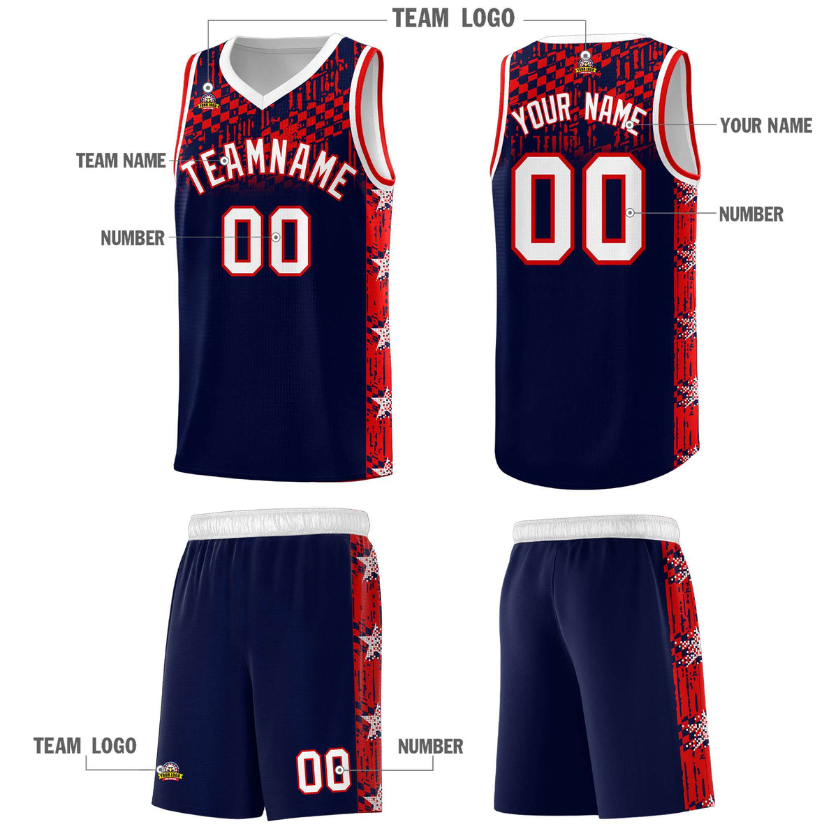 Custom Navy Mosaic Stars Pattern Sports Uniform Basketball Jersey|KXKSHOP