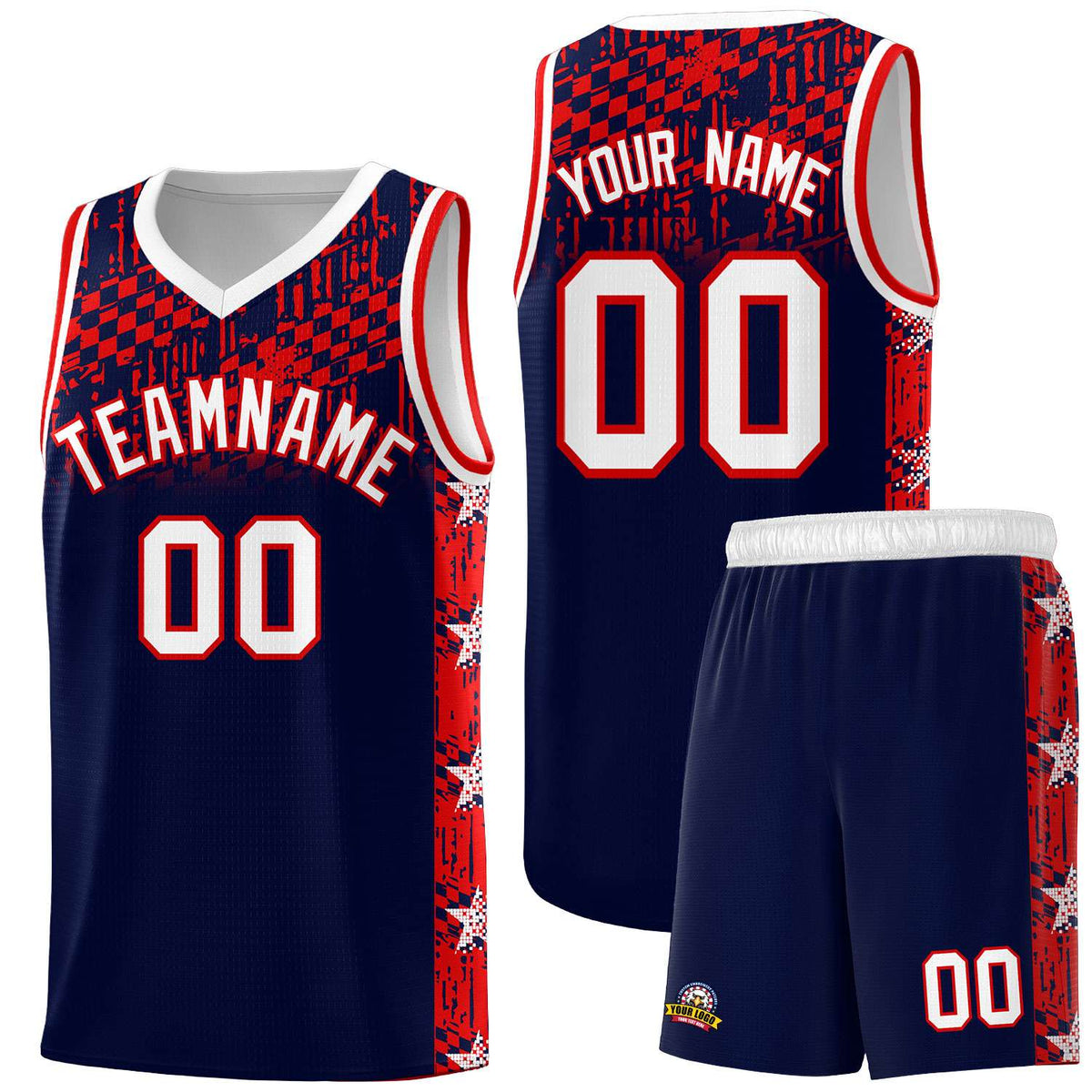 Custom Navy Mosaic Stars Pattern Sports Uniform Basketball Jersey|KXKSHOP