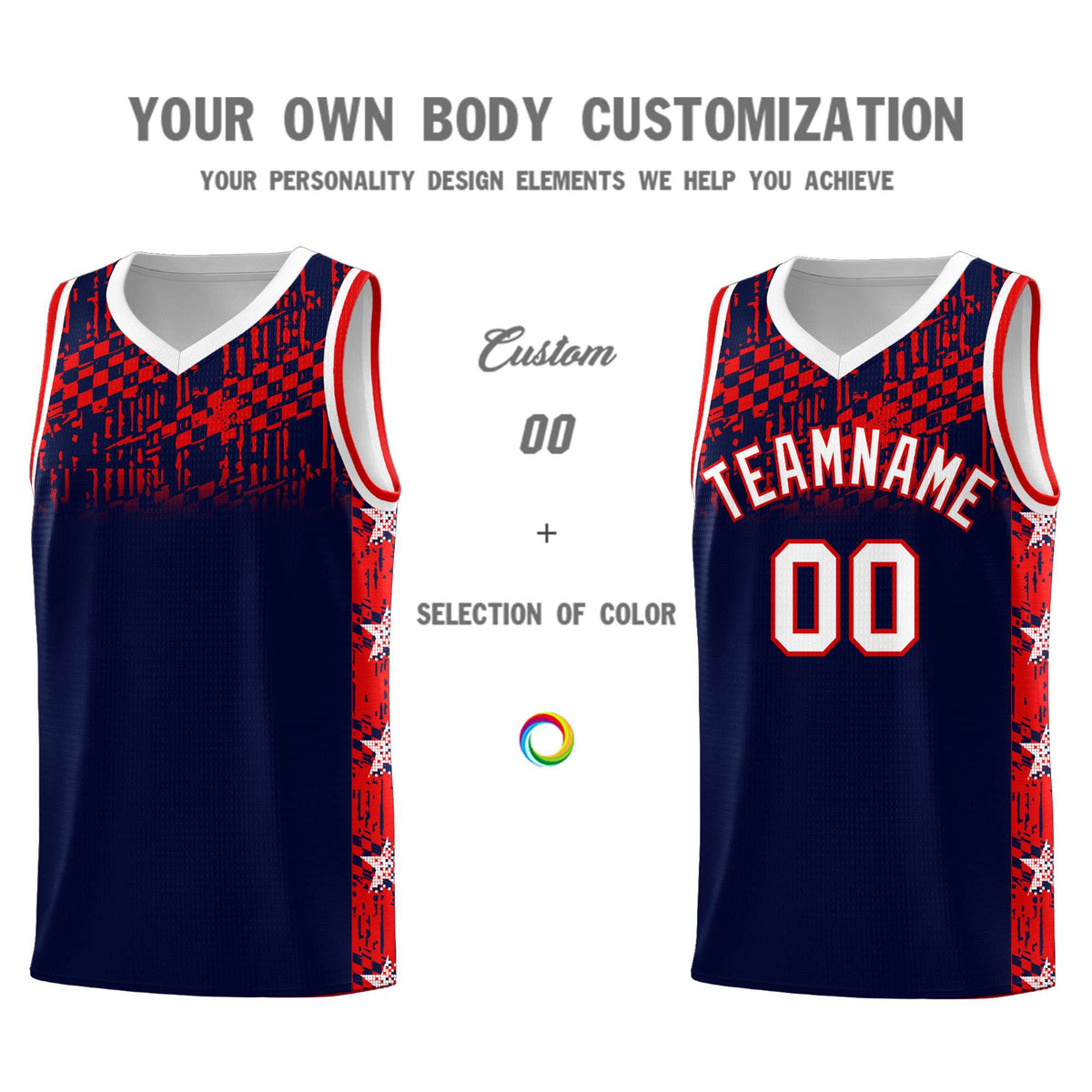 Custom Navy Mosaic Stars Pattern Sports Uniform Basketball Jersey|KXKSHOP
