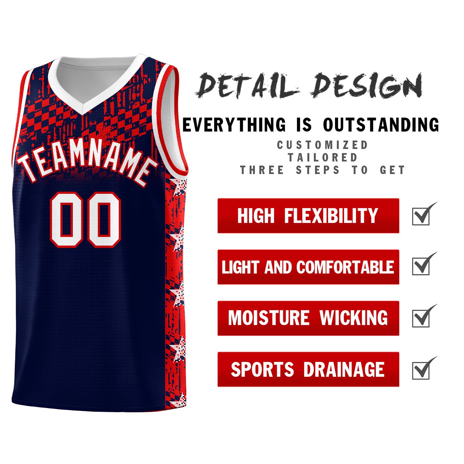 Custom Navy Mosaic Stars Pattern Sports Uniform Basketball Jersey|KXKSHOP