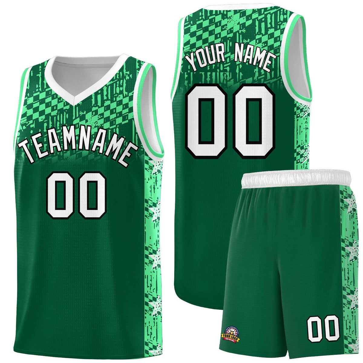 Custom Kelly Green Mosaic Stars Pattern Sports Uniform Basketball Jersey|KXKSHOP