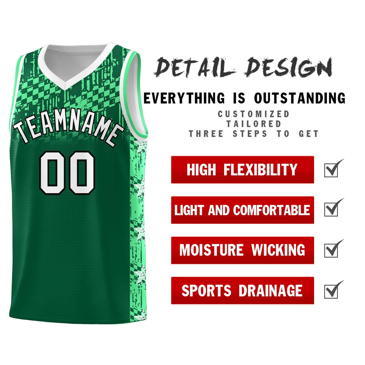 Custom Kelly Green Mosaic Stars Pattern Sports Uniform Basketball Jersey|KXKSHOP