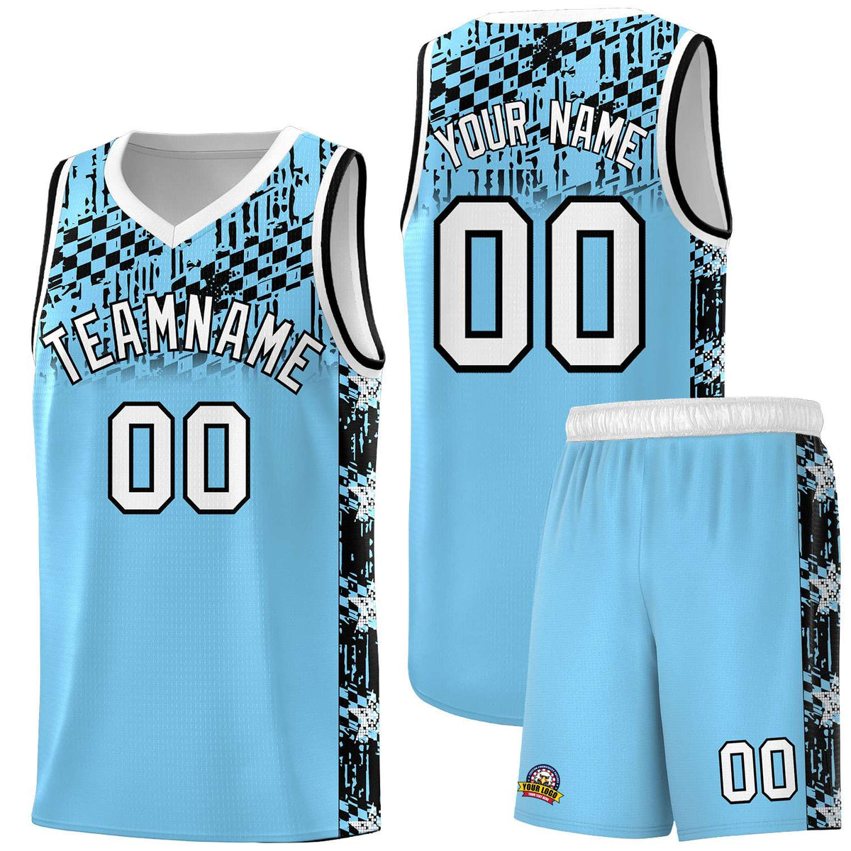 Custom Light Blue Mosaic Stars Pattern Sports Uniform Basketball Jersey|KXKSHOP