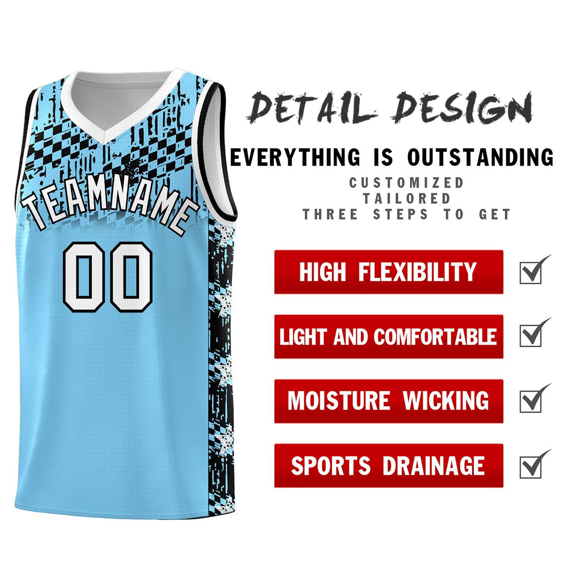 Custom Light Blue Mosaic Stars Pattern Sports Uniform Basketball Jersey|KXKSHOP