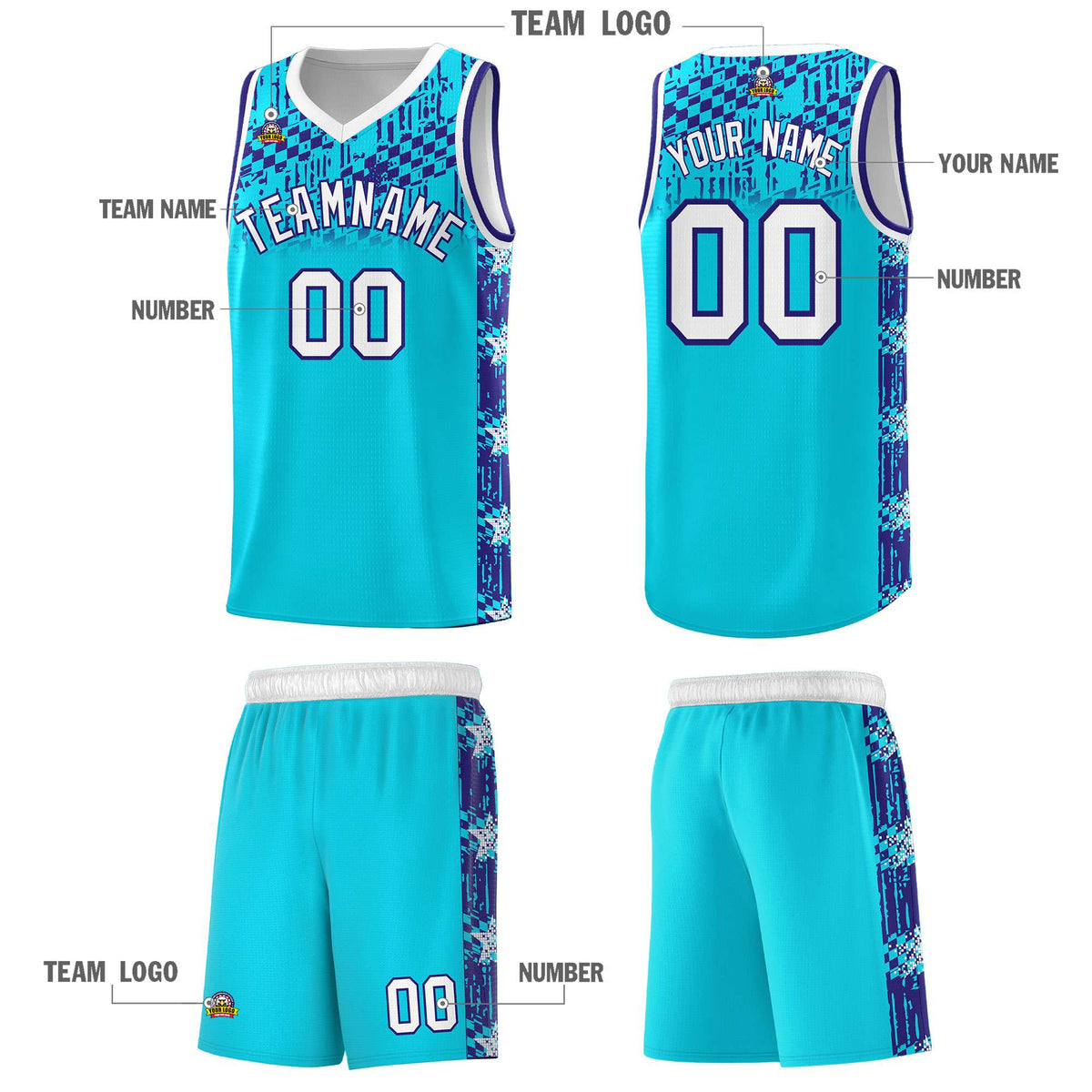 Custom Sky Blue Mosaic Stars Pattern Sports Uniform Basketball Jersey|KXKSHOP