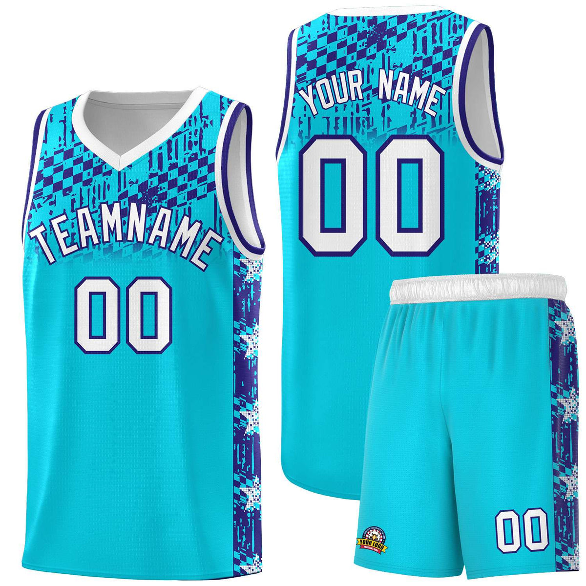 Custom Sky Blue Mosaic Stars Pattern Sports Uniform Basketball Jersey|KXKSHOP