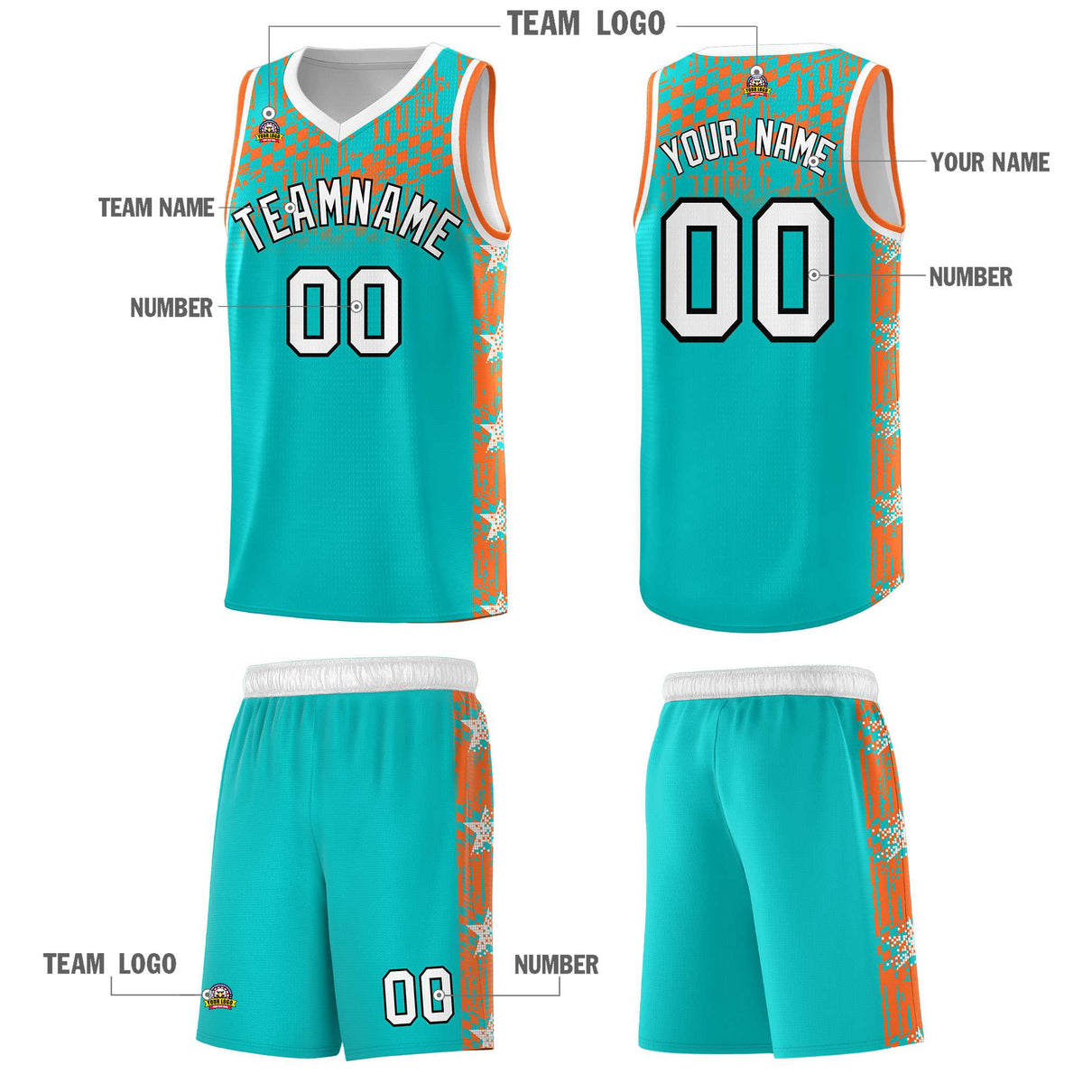 Custom Aqua Mosaic Stars Pattern Sports Uniform Basketball Jersey|KXKSHOP
