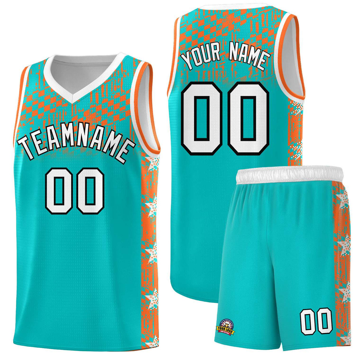Custom Aqua Mosaic Stars Pattern Sports Uniform Basketball Jersey|KXKSHOP