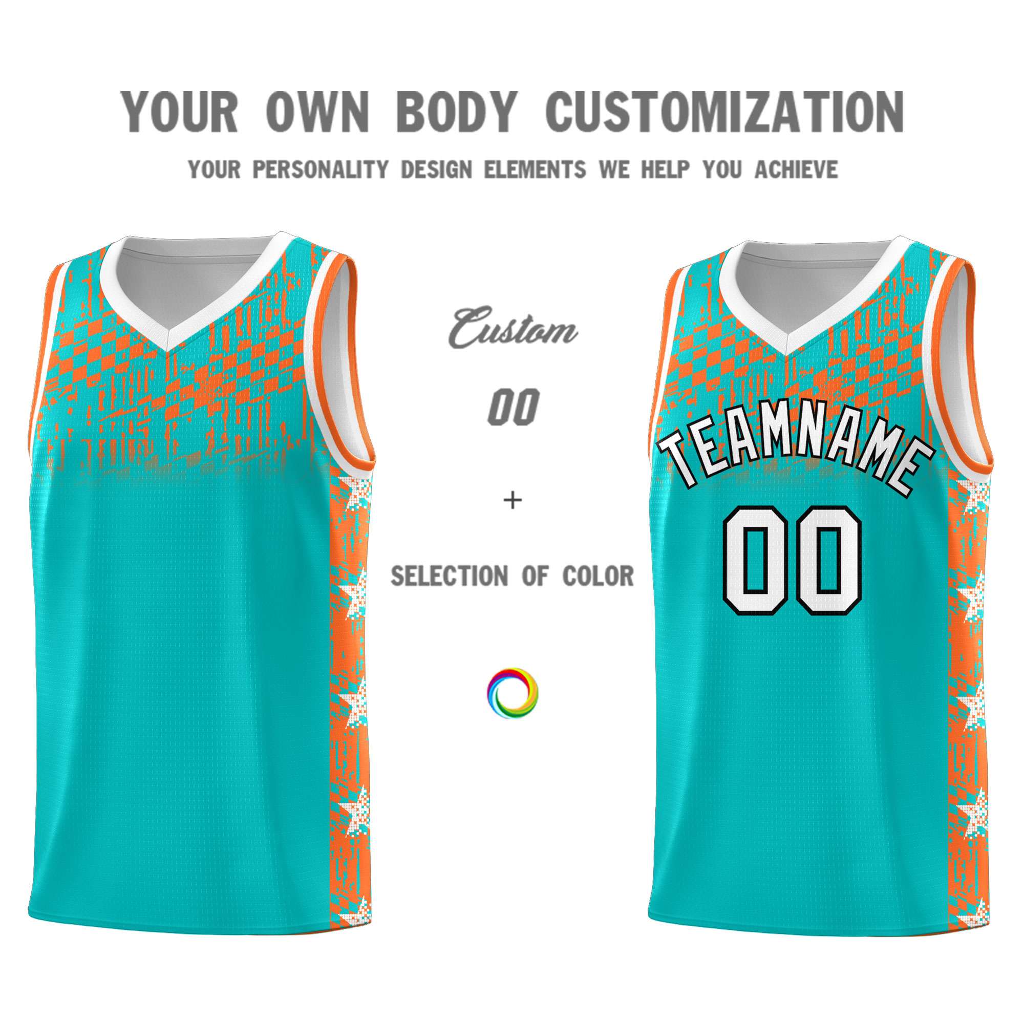 Custom Aqua Mosaic Stars Pattern Sports Uniform Basketball Jersey|KXKSHOP